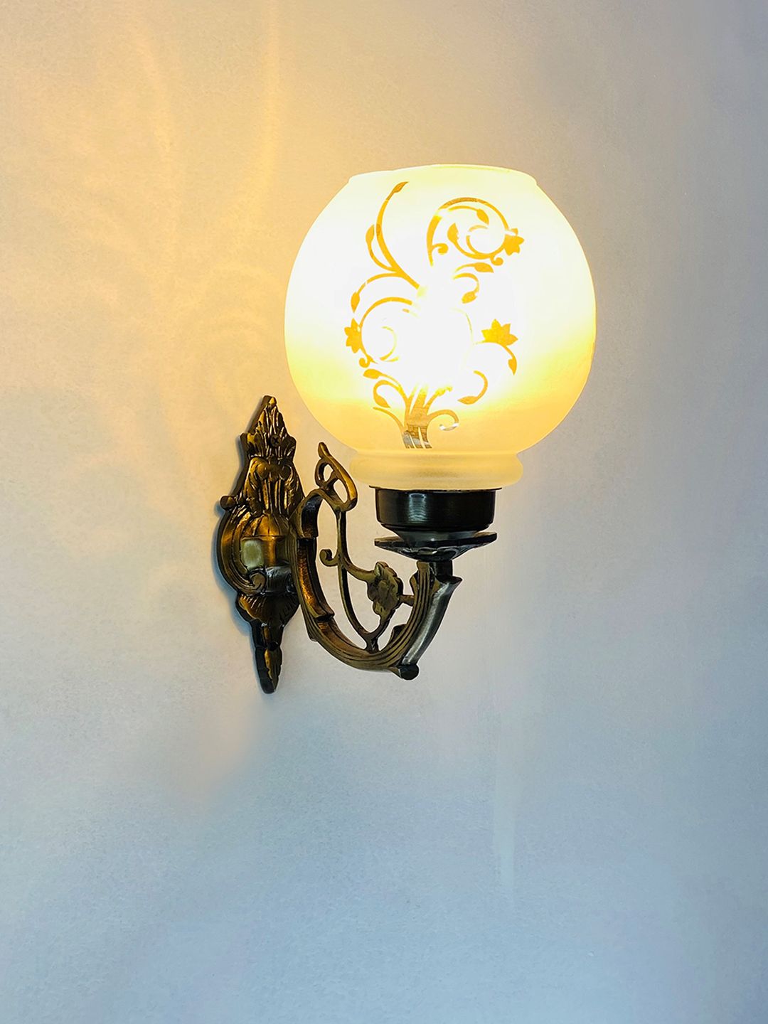 foziq White & Yellow Printed Glass Wall Lamp-picture-22