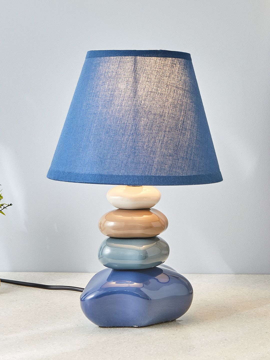 Home Centre Monolith Marvel Blue Ceramic Pebble Table Lamp-image-26
