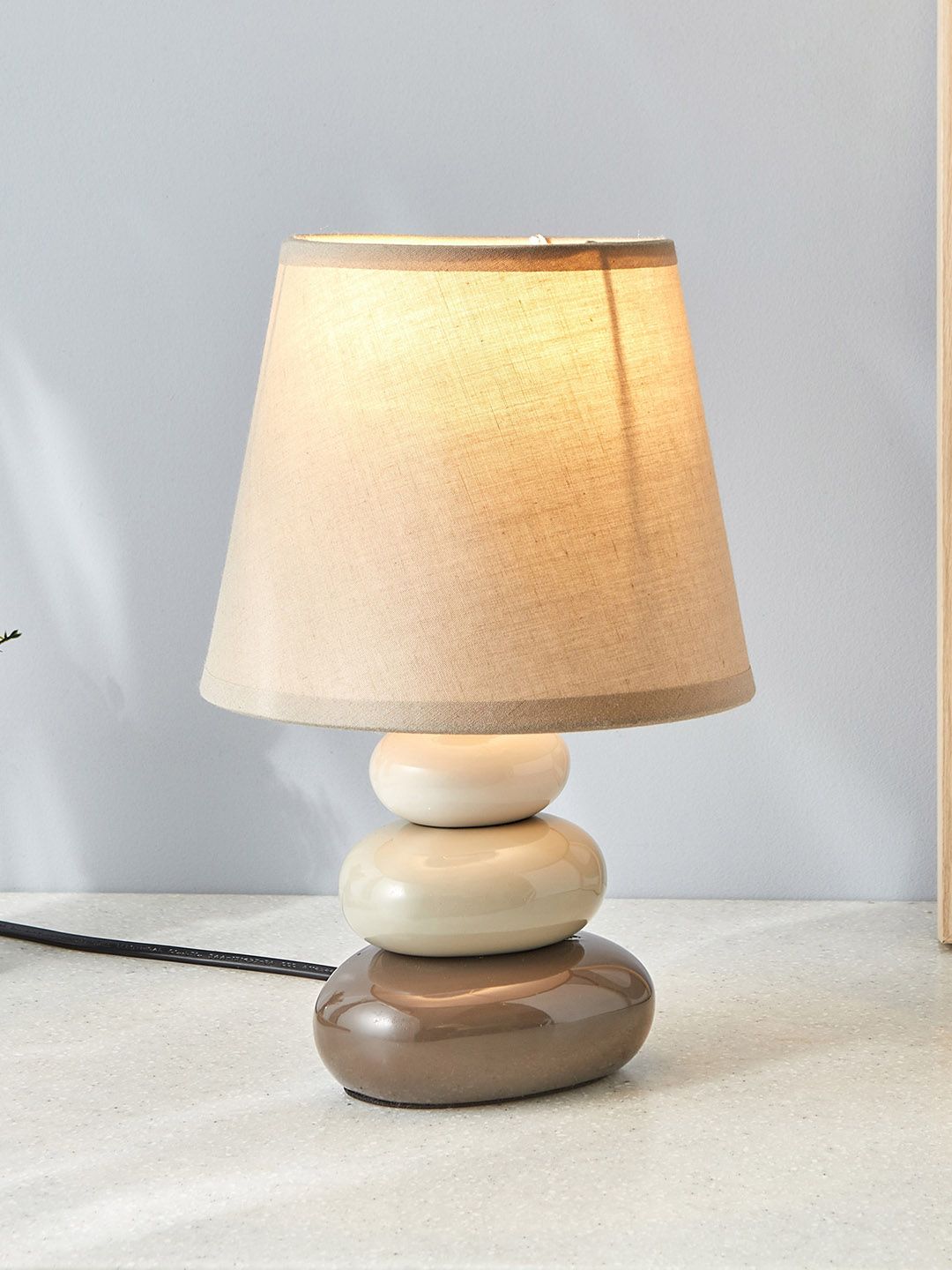 Home Centre Monolith Marvel Beige Ceramic Pebble Table Lamp-image-11