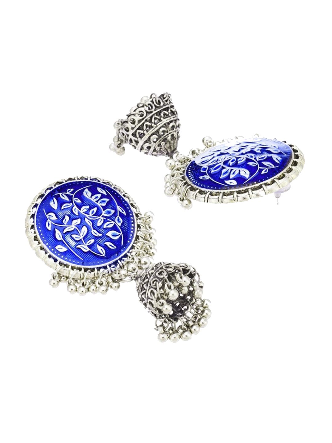 ATIBELLE Set of 2 Silver Plated Floral Shaped Jhumkas