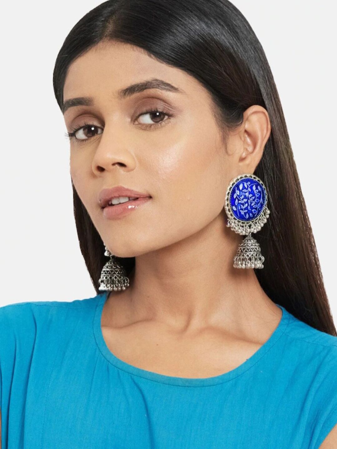 ATIBELLE Set of 2 Silver Plated Floral Shaped Jhumkas