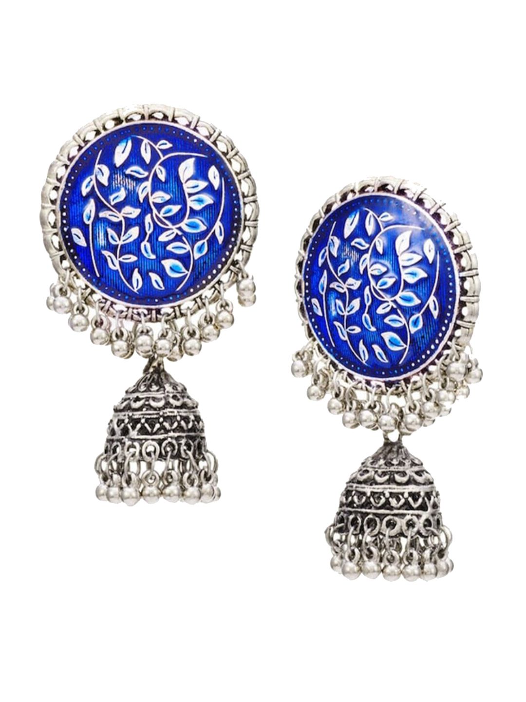ATIBELLE Set of 2 Silver Plated Floral Shaped Jhumkas
