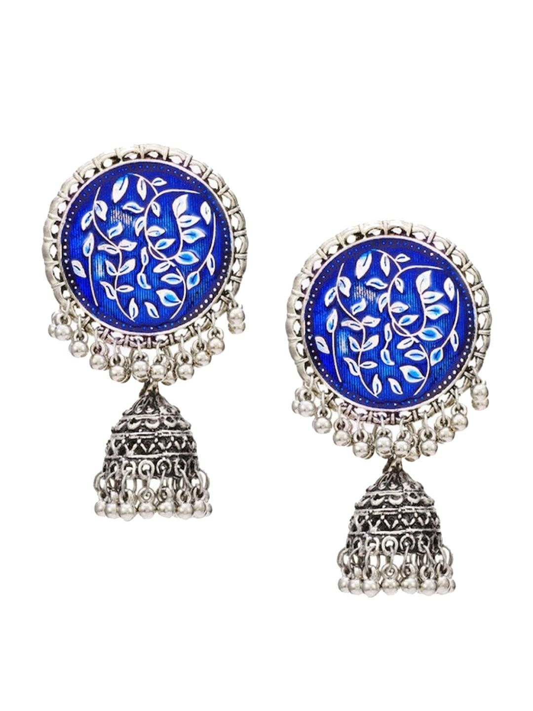 ATIBELLE Set of 2 Silver Plated Floral Shaped Jhumkas
