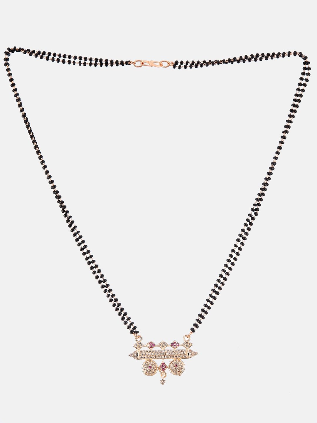ATIBELLE Set Of 2 Gold Plated American Diamond Studded & Beaded Mangalsutras