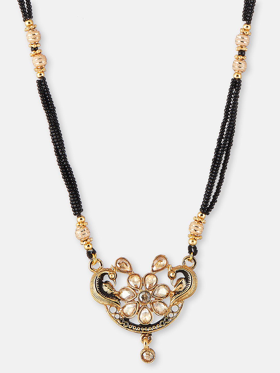 ATIBELLE Set Of 2 Gold Plated Stone Studded & Beaded Mangalsutras