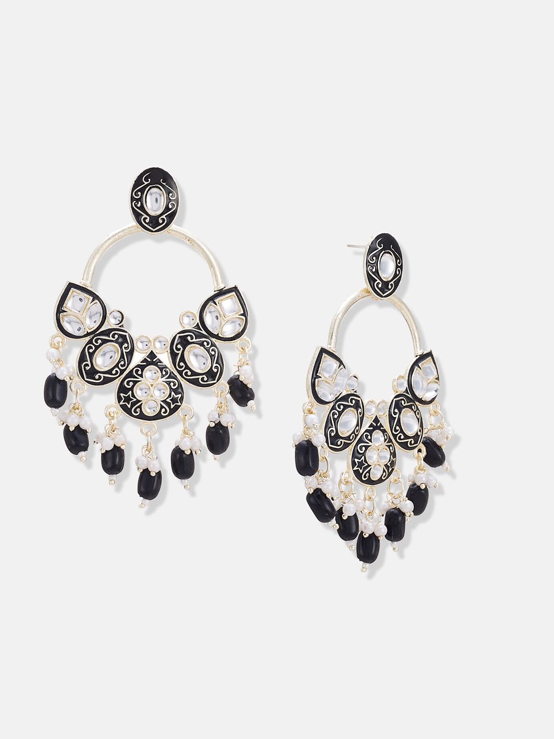 ATIBELLE Set Of 2 Gold-Plated Kundan Studded & Pearl Contemporary Layered Chandbalis