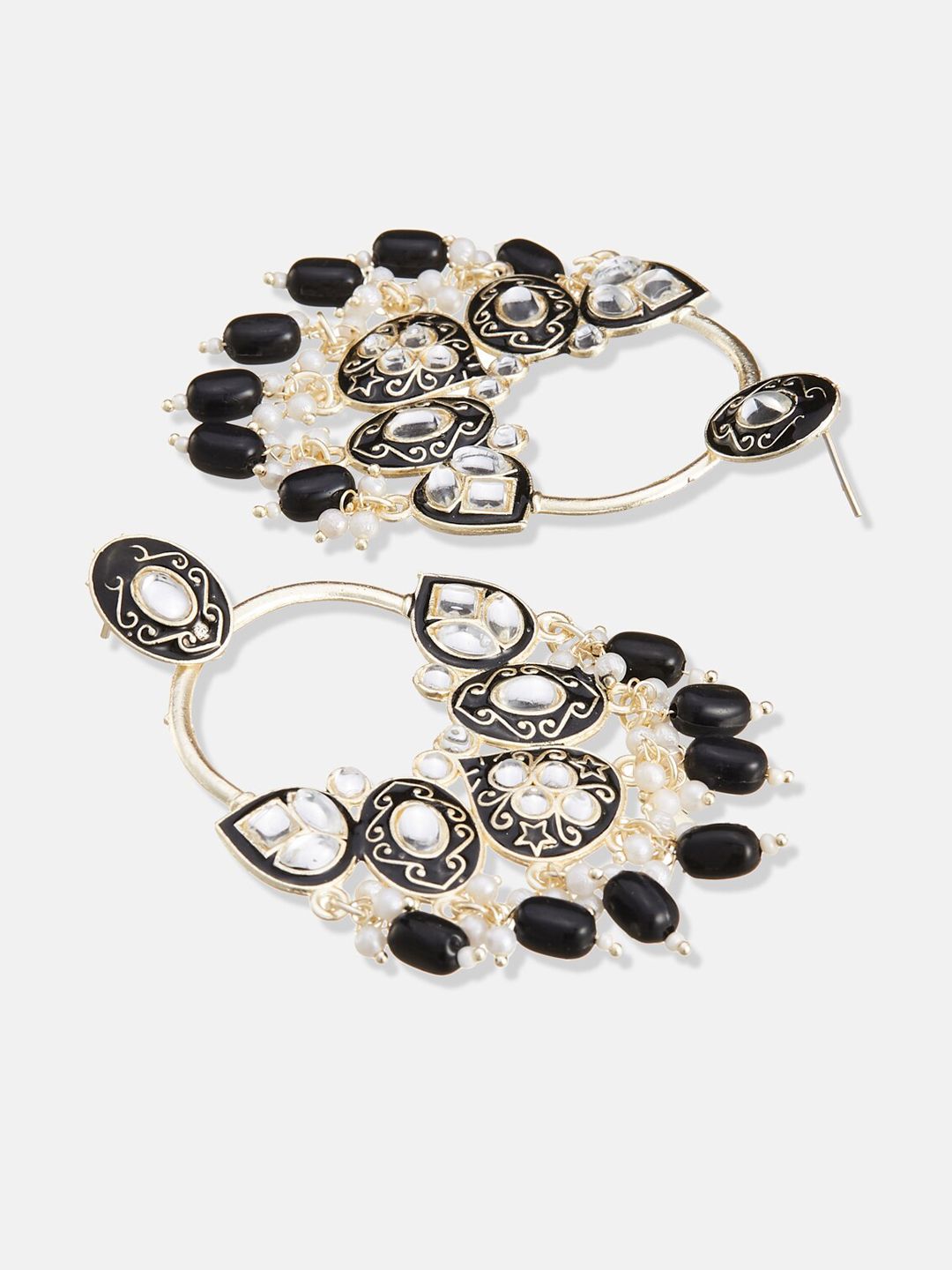ATIBELLE Set Of 2 Gold-Plated Kundan Studded & Pearl Contemporary Layered Chandbalis