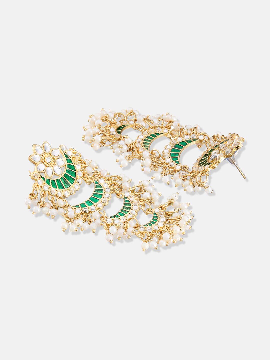 ATIBELLE Set Of 2 Gold-Plated Kundan Studded & Pearl Contemporary Layered Chandbalis