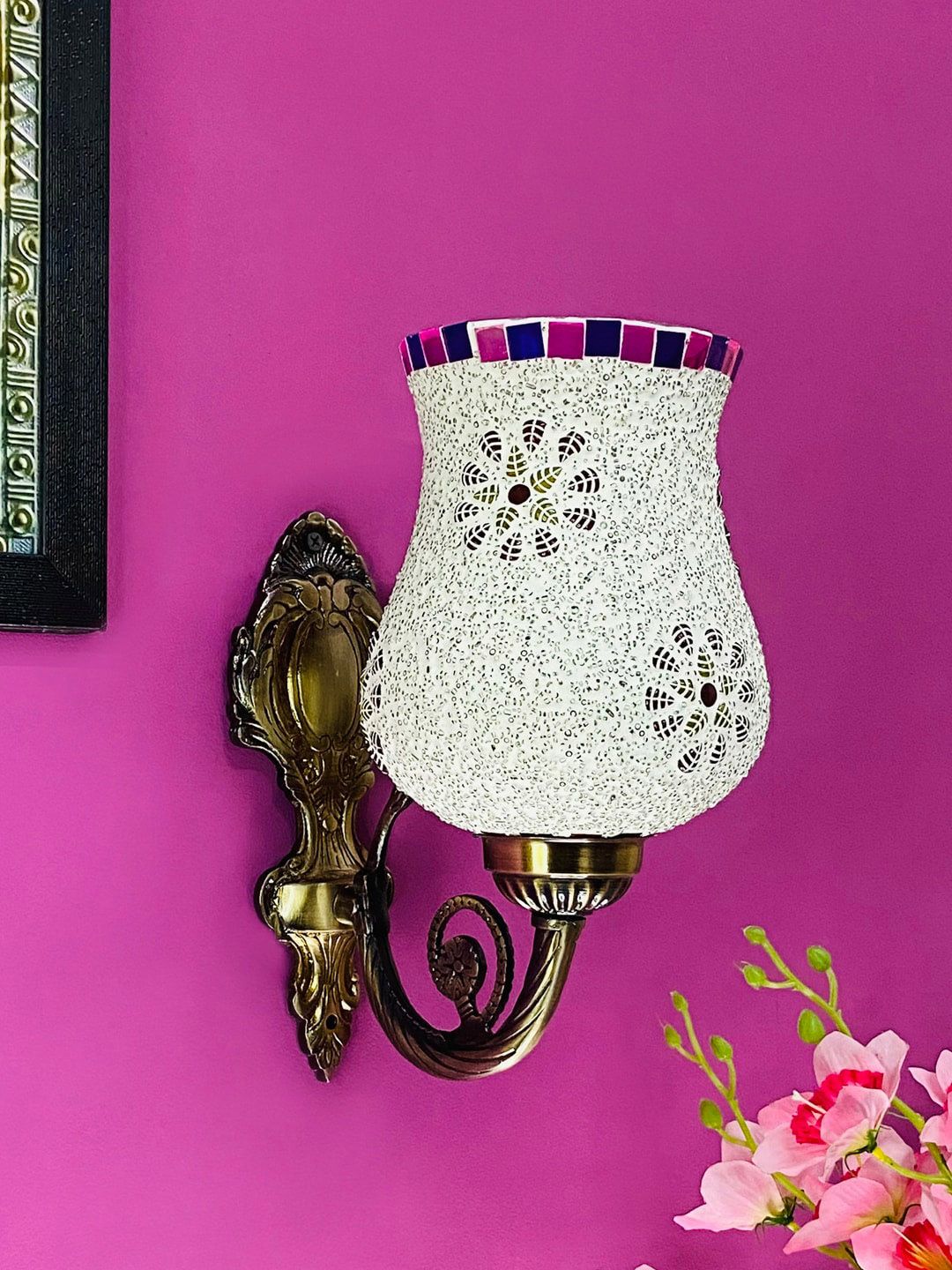 foziq White & Gold Toned Textured Glass Wall Lamps-picture-37