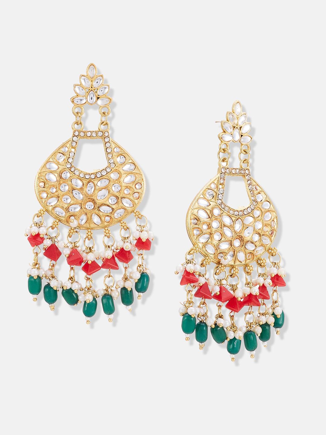 ATIBELLE Set of 2 Gold Plated & Kundan Studded Comtemporary Chandbalis