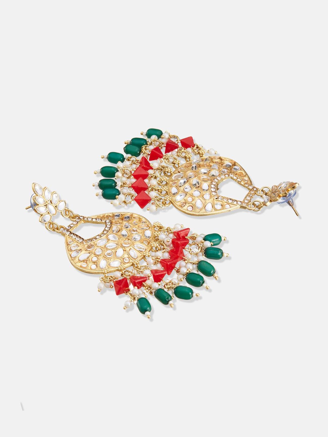 ATIBELLE Set of 2 Gold Plated & Kundan Studded Comtemporary Chandbalis