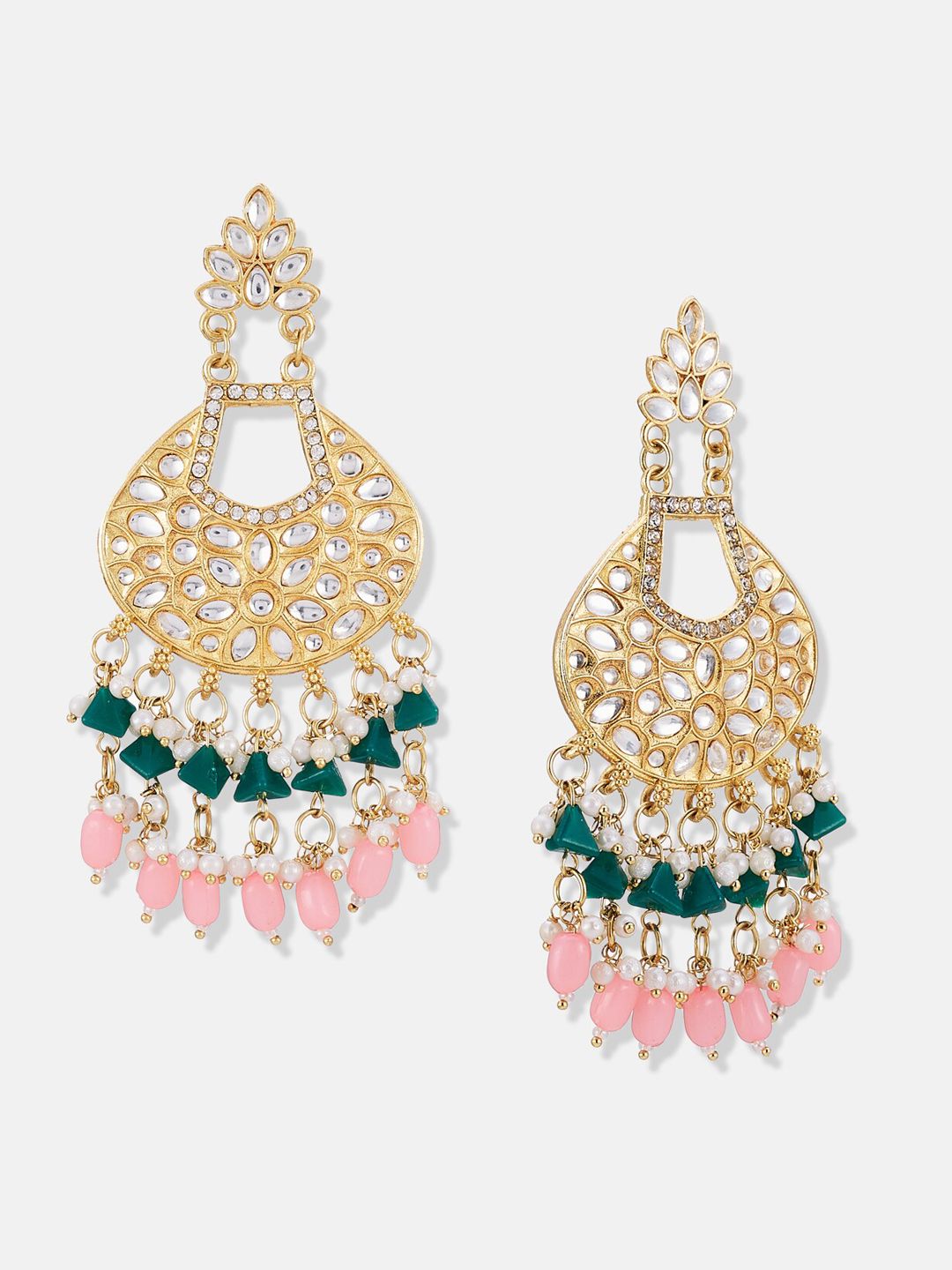 ATIBELLE Set of 2 Gold Plated & Kundan Studded Comtemporary Chandbalis