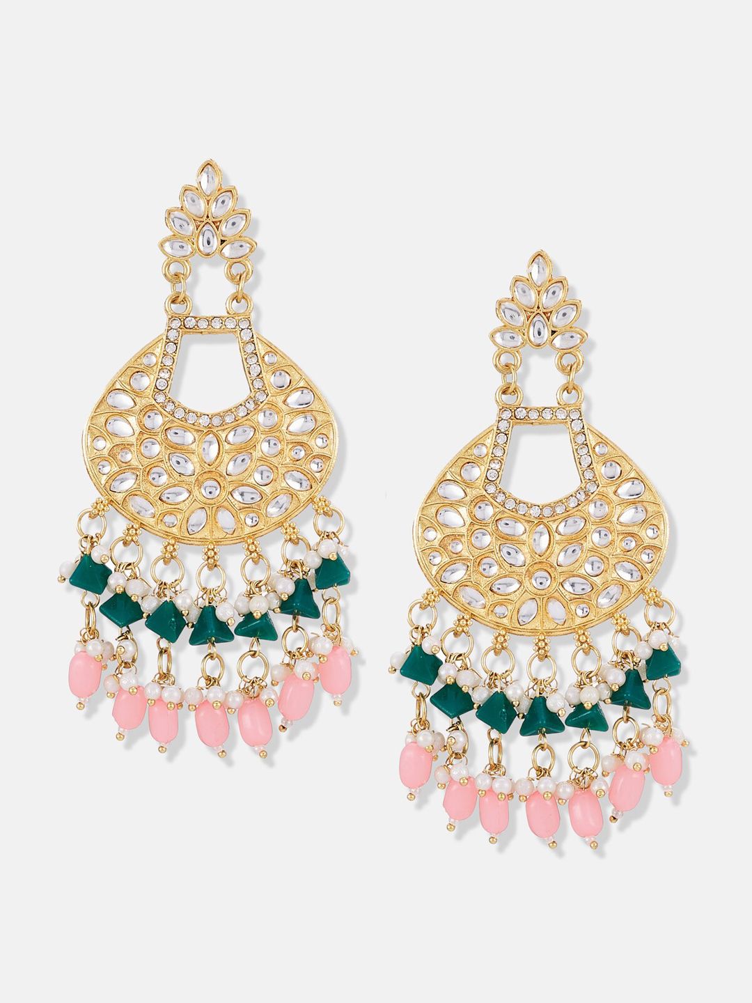 ATIBELLE Set of 2 Gold Plated & Kundan Studded Comtemporary Chandbalis