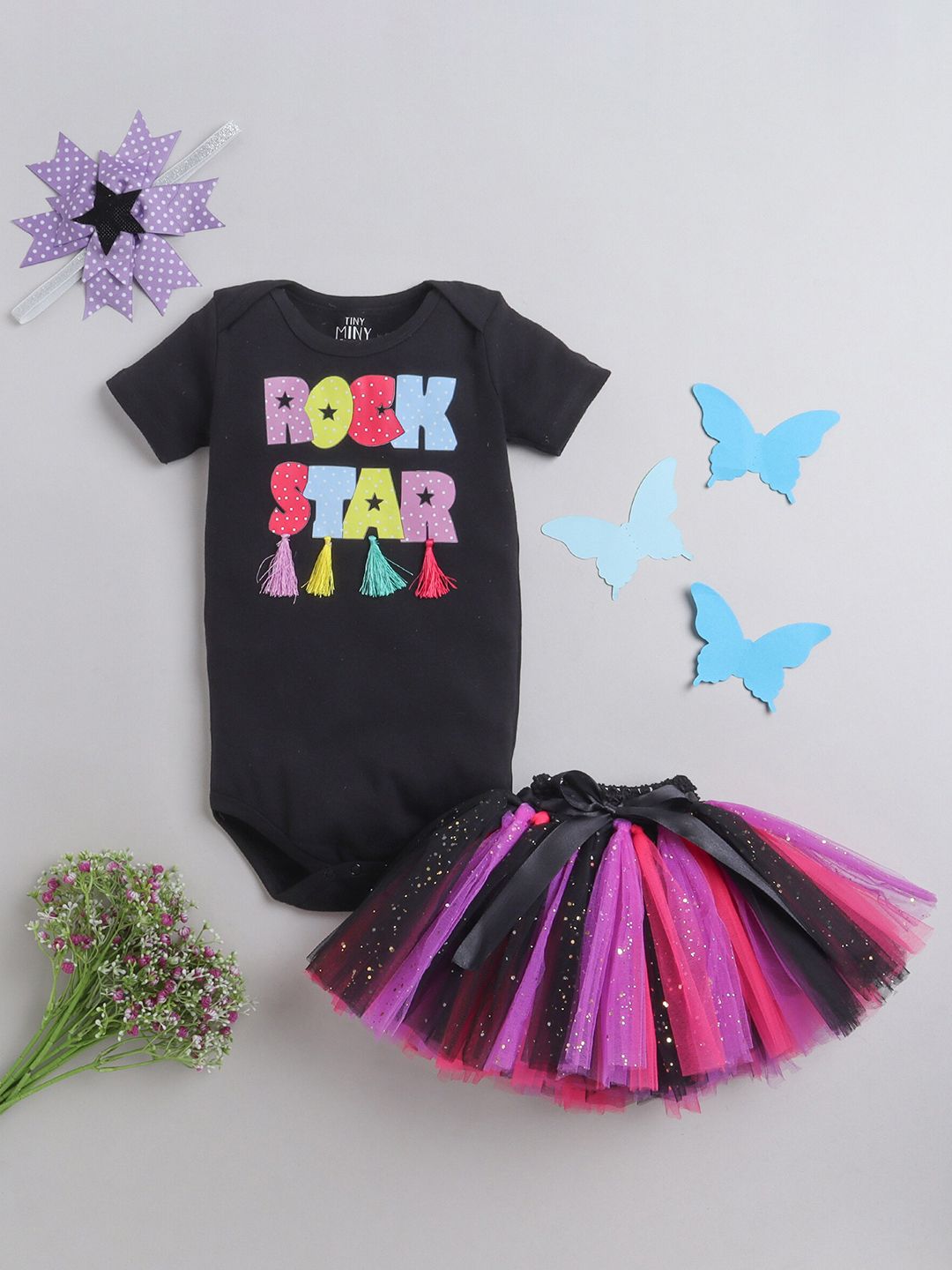 TINY MINY ME Infants Girls Typography Printed Bodysuit with Skirt-picture-44