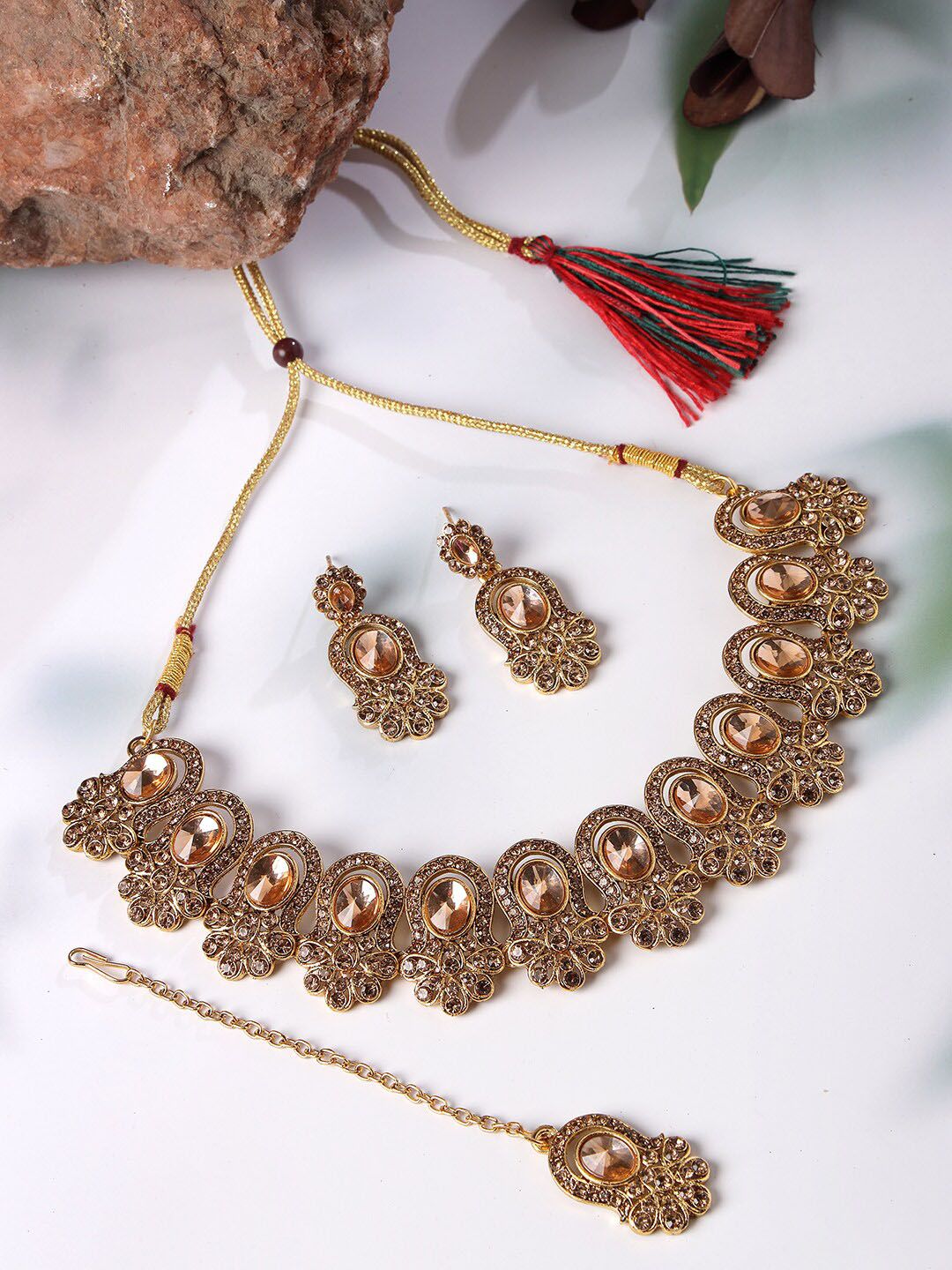 Classic Gold Plated Choker Necklace with Drop Earring Jewellery Set For Women & Girls|Suited for All Festive Occasions|NS107402