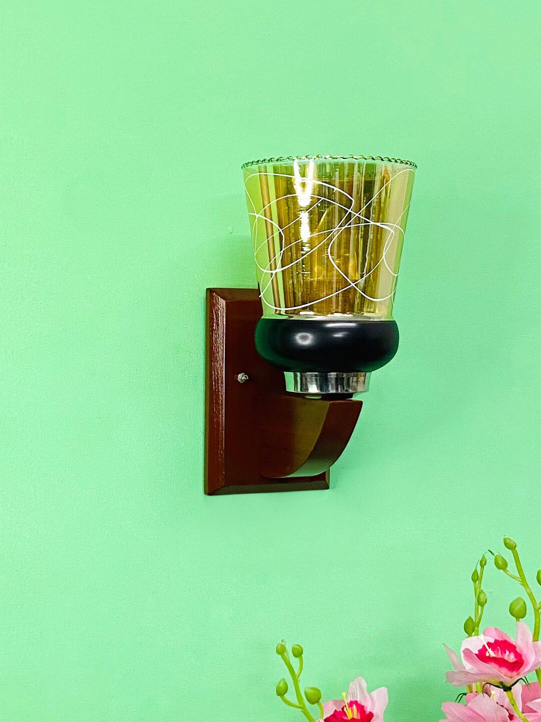 foziq Yellow & Brown Printed Glass Wall Lamp-image-6