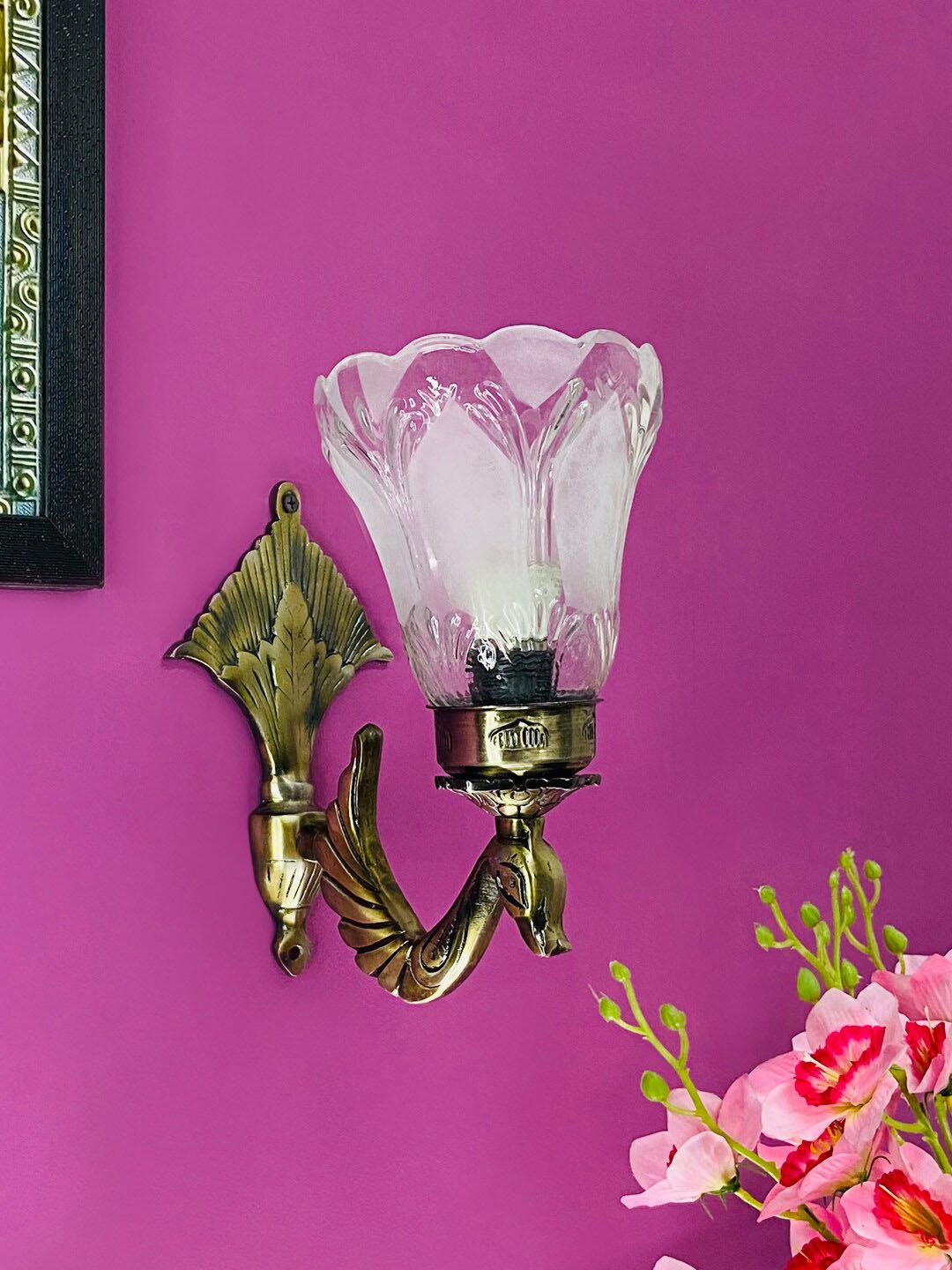 foziq Transparent & Gold Toned Textured Glass Wall Lamp-picture-33