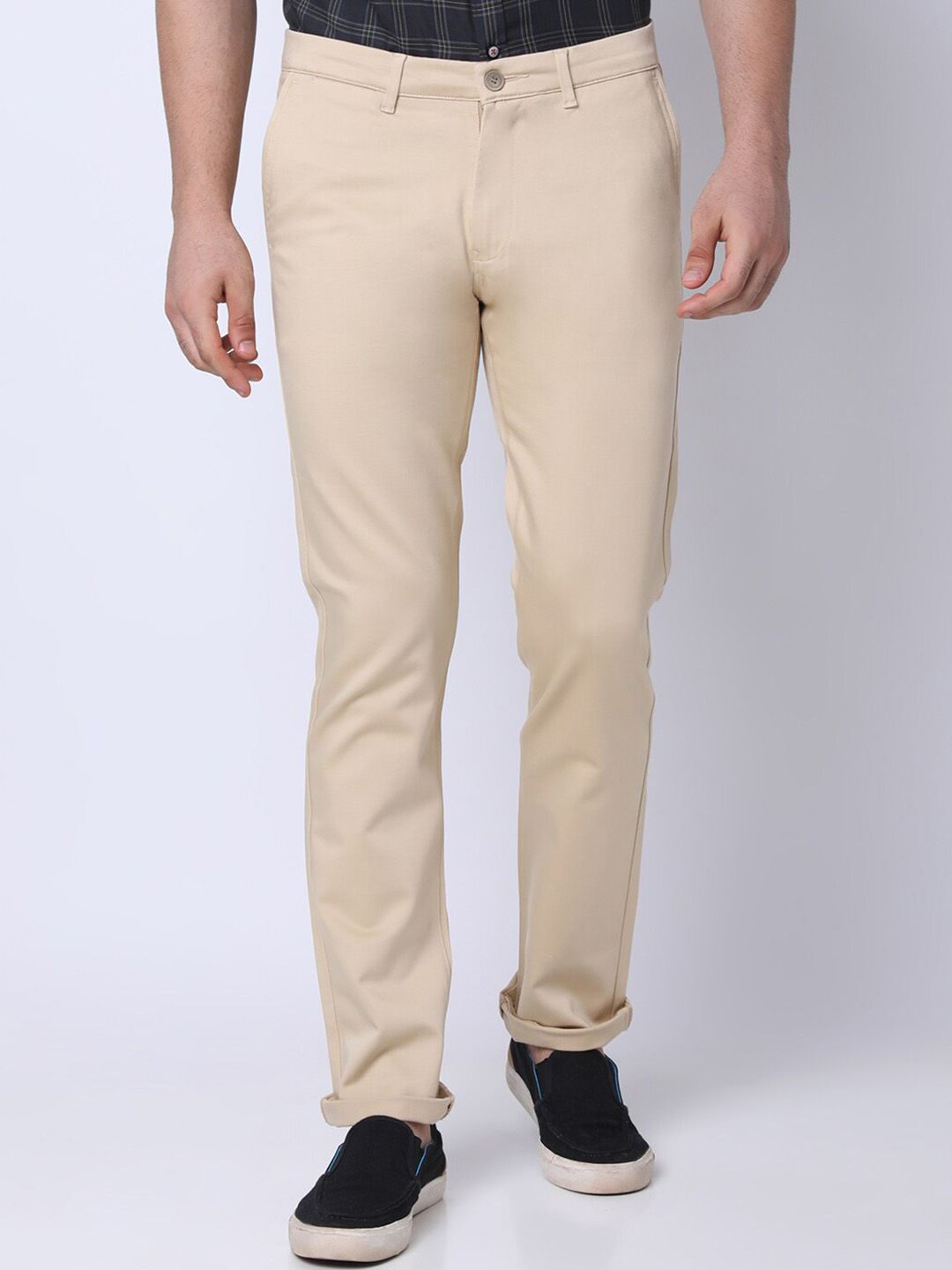Buy Oxemberg Beige Slim Fit Flat Front Trousers for Mens Online  Tata CLiQ