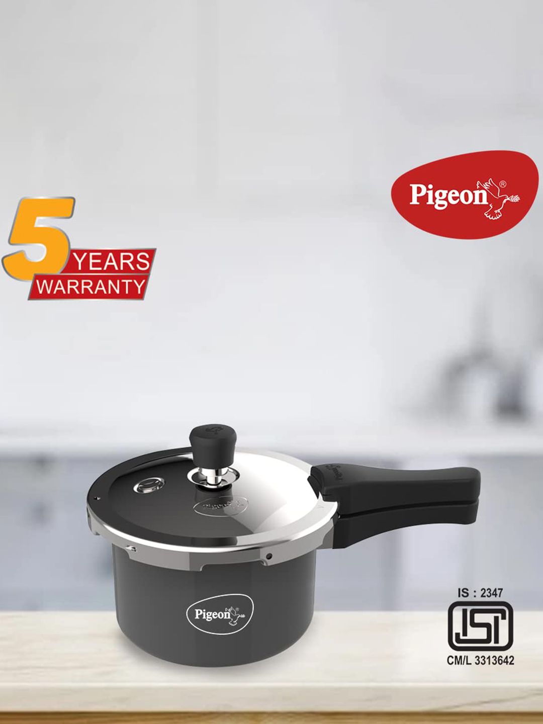 Pigeon Black Aluminium Induction Base Outer Lid Hard Anodized Pressure Cooker-3 L