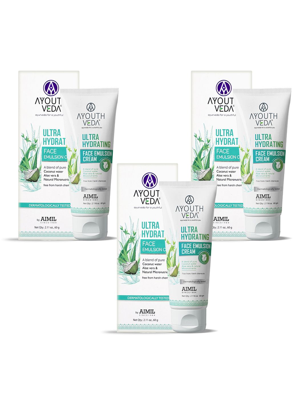 AYOUTHVEDA Set Of 2 Coconut Water+Aloe Vera Ultra Hydrating Face Emulsion Cream - 60g Each-picture-17