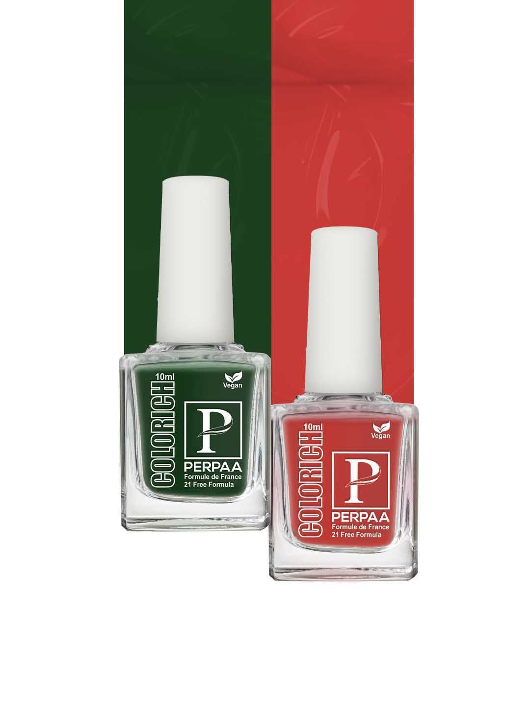 PERPAA Colorich Quick Dry Long Lasting Nail Polishes -10ml Each Bold Red 12 & Army Green14-image-29