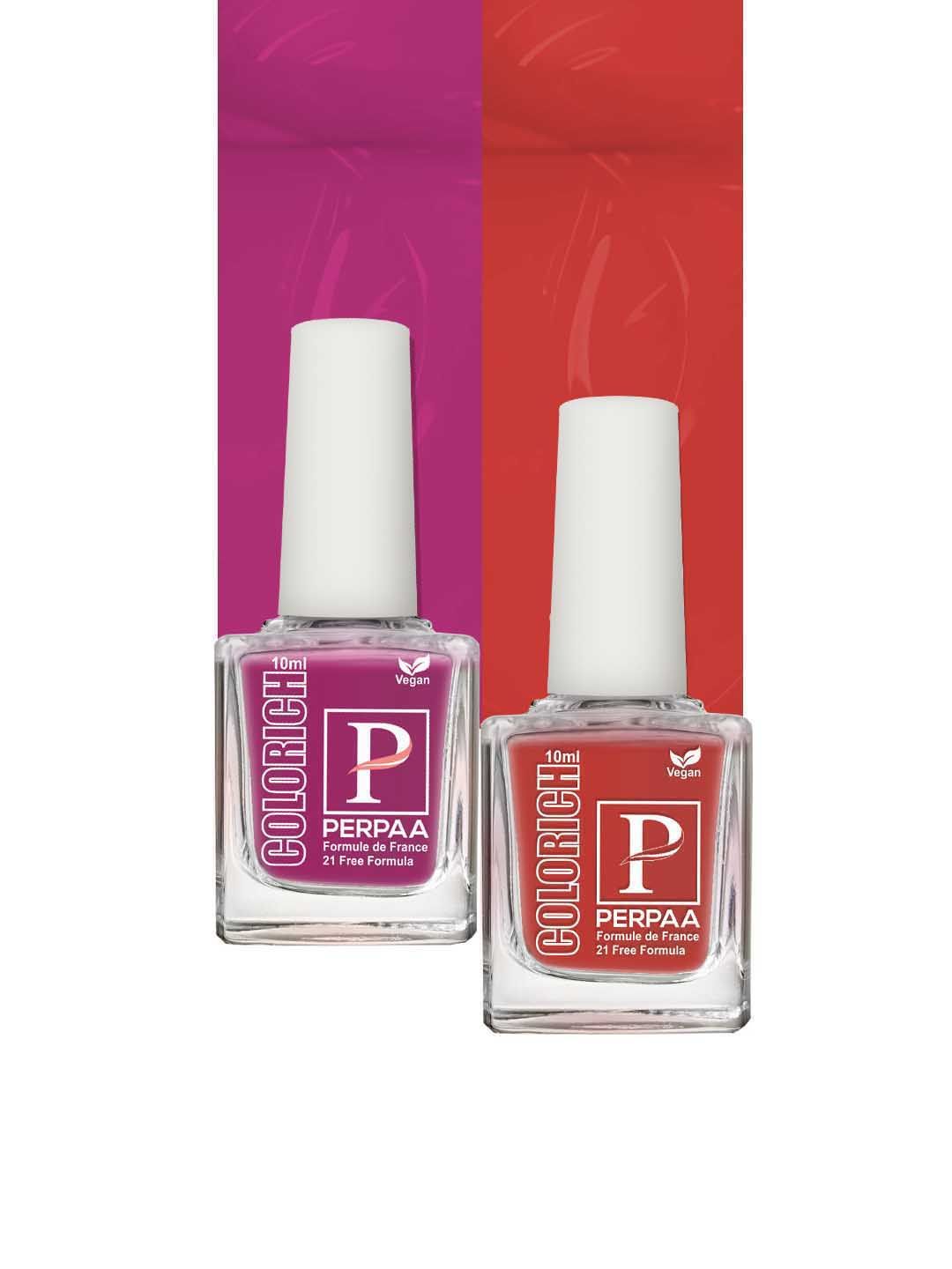 PERPAA Set of 2 Colorich Vegan Nail Polish 10ml Each - Rani Pink 11 & Bold Red 12-image-18