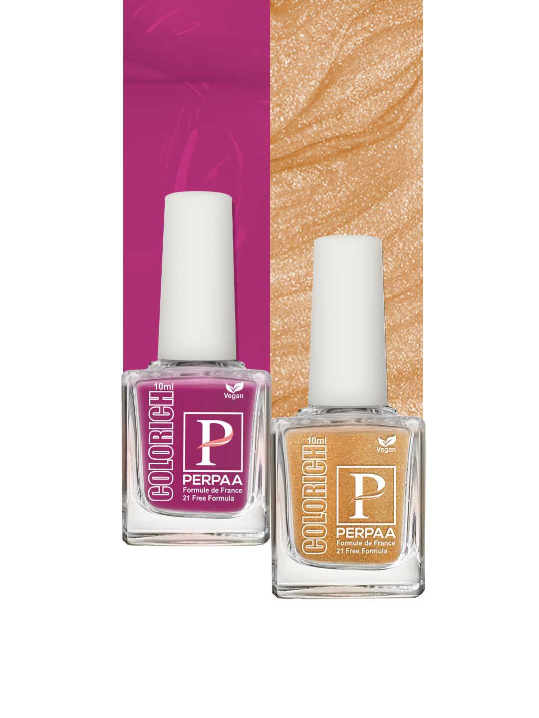 PERPAA Set of 2 Colorich Vegan Nail Polish 10ml Each - Golden Bliss 10 & Rani Pink 11-image-1