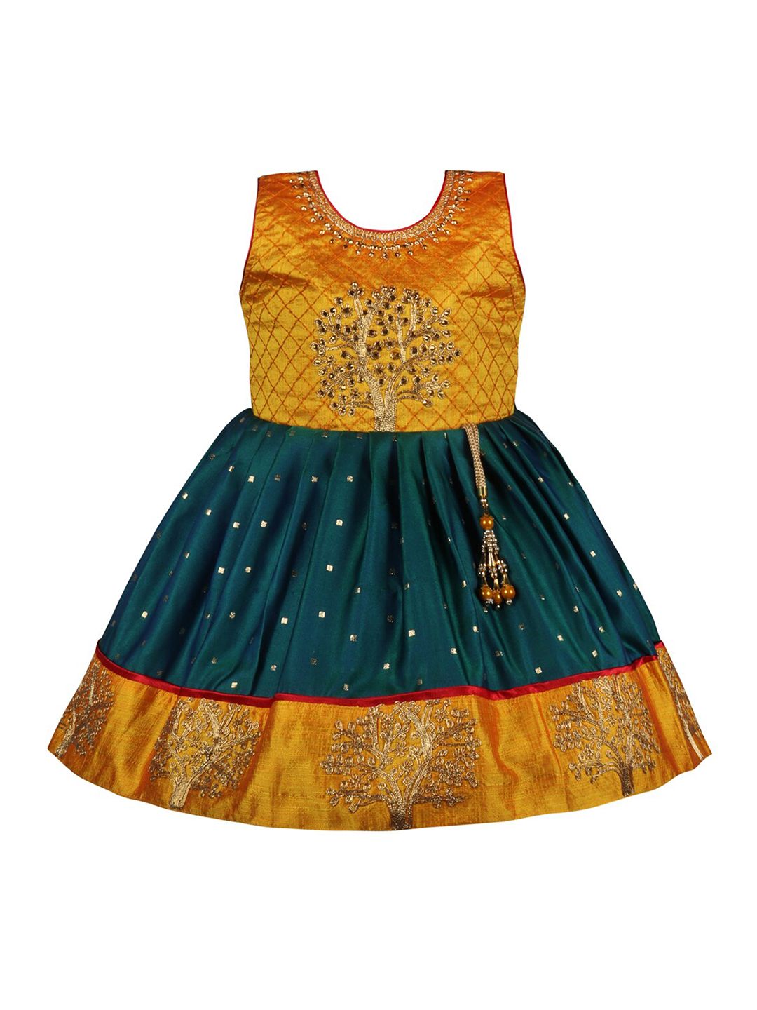 Wish Karo Girls Embellished Tie-Up Silk Fit & Flare Dress-picture-5