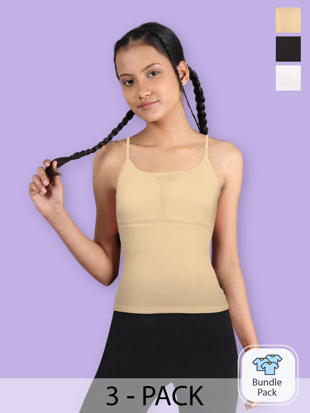 DChica Girls Pack Of 3 Padded Adjustable Straps Cotton Camisole-picture-23