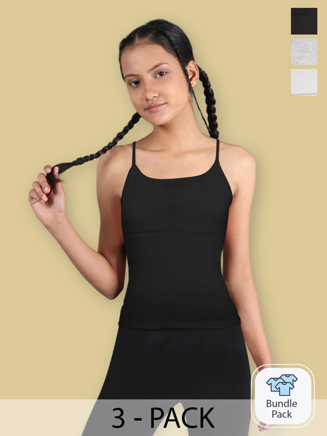 DChica Girls Pack Of 3 Padded Adjustable Straps Cotton Camisole Bra-picture-35