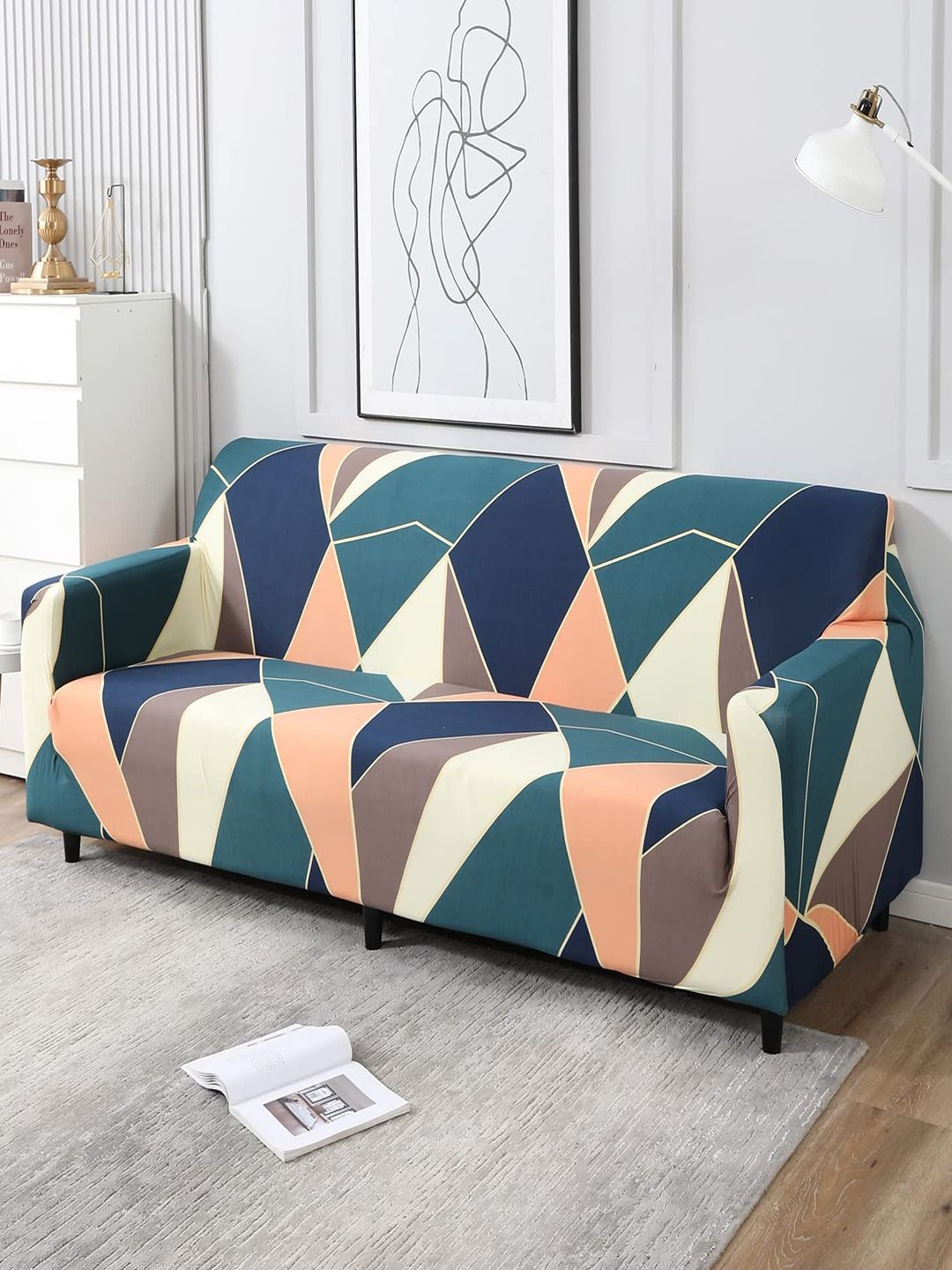 HOKIPO Green & Blue Printed 4-Seater Sofa Covers-image-12