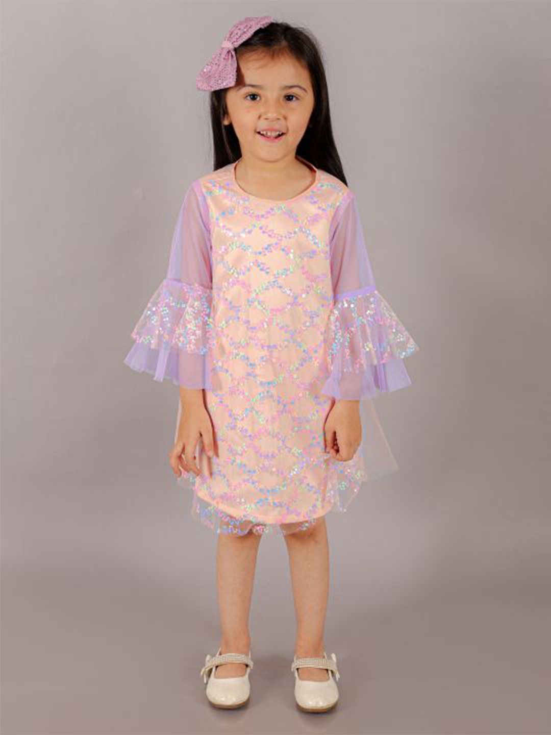 LIL DRAMA Girls Embellished Sequinned Bell Sleeve A-Line Dress-picture-23