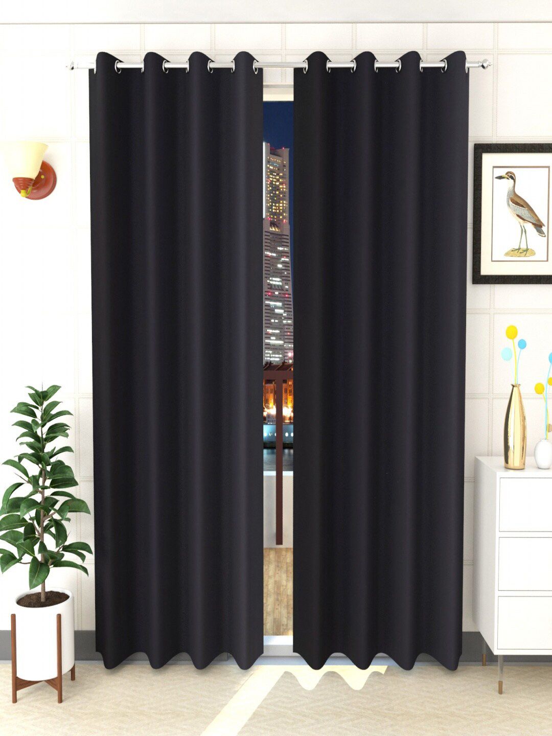 Homefab India Black 2-Pieces Black Out Long Door Curtains-image-45