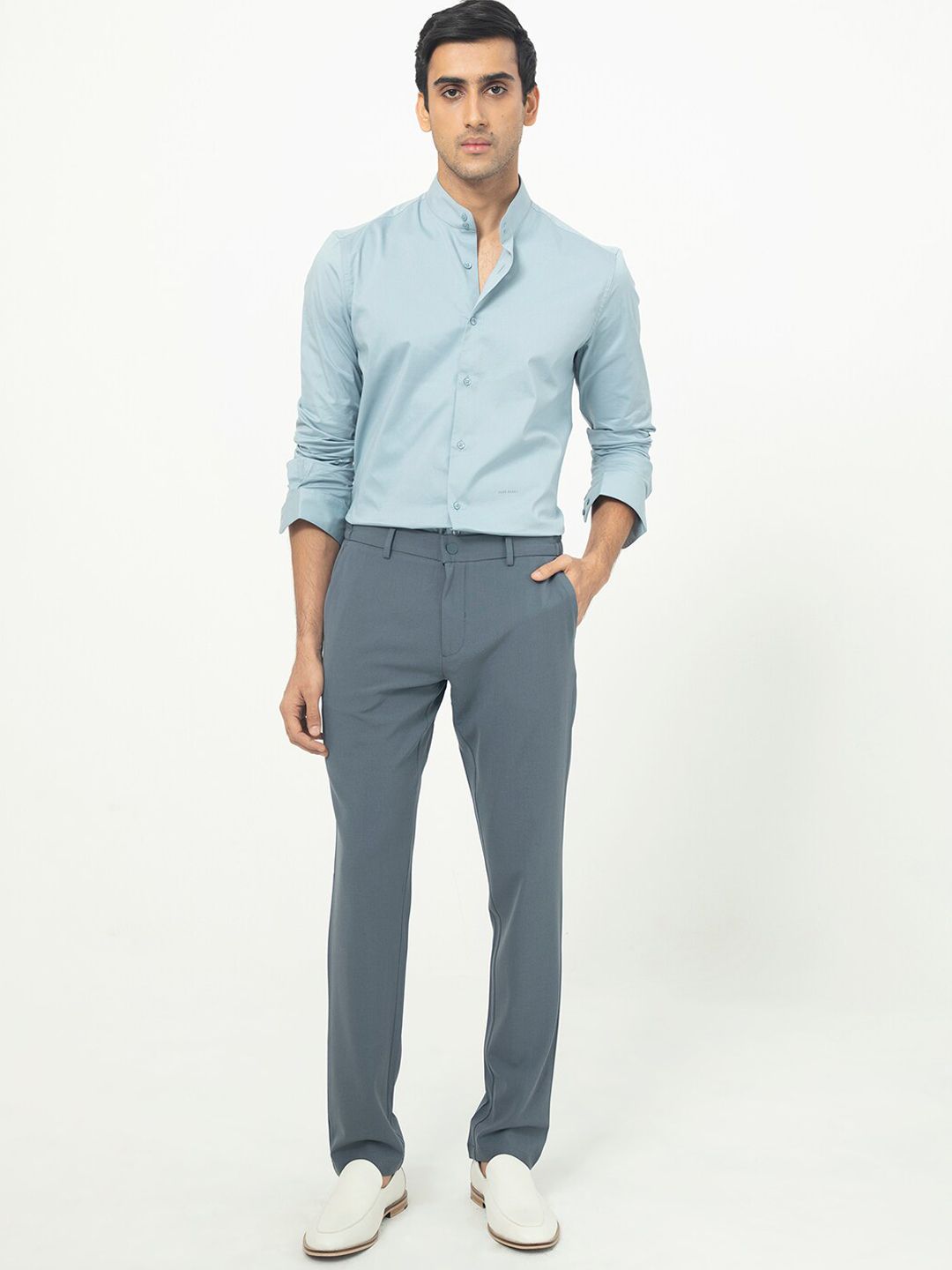 RARE RABBIT Men Mid Rise Plain Slim Fit Trousers-image-13