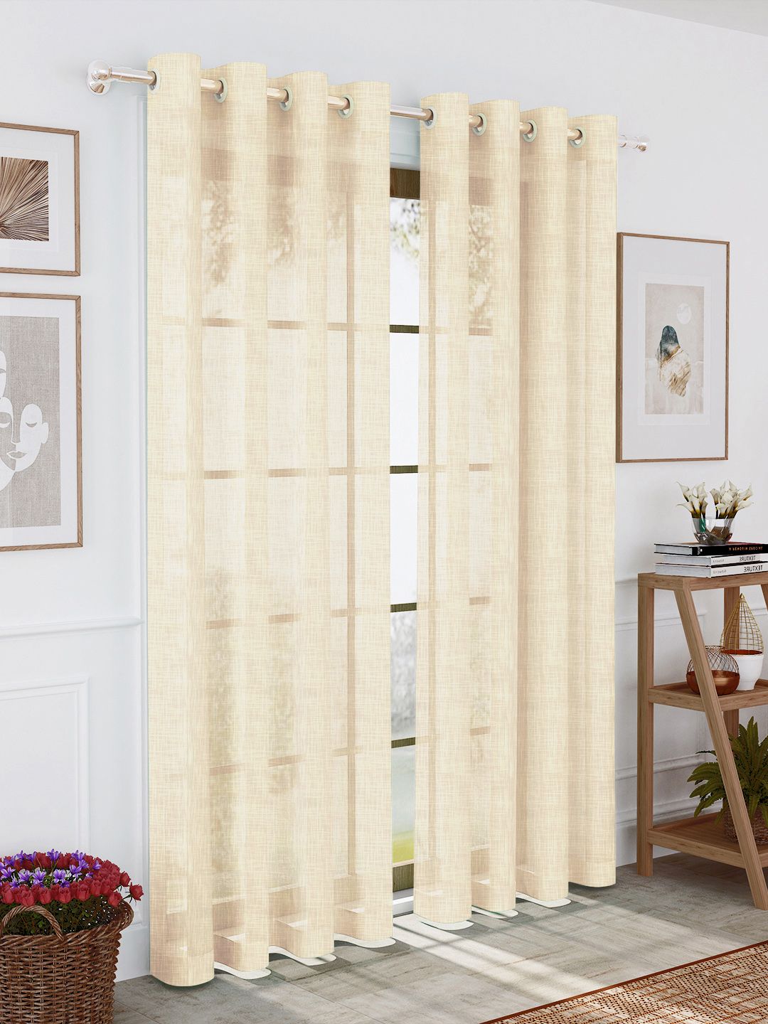 Story@home Beige 2 Pieces Sheer Long Door Curtains-picture-6