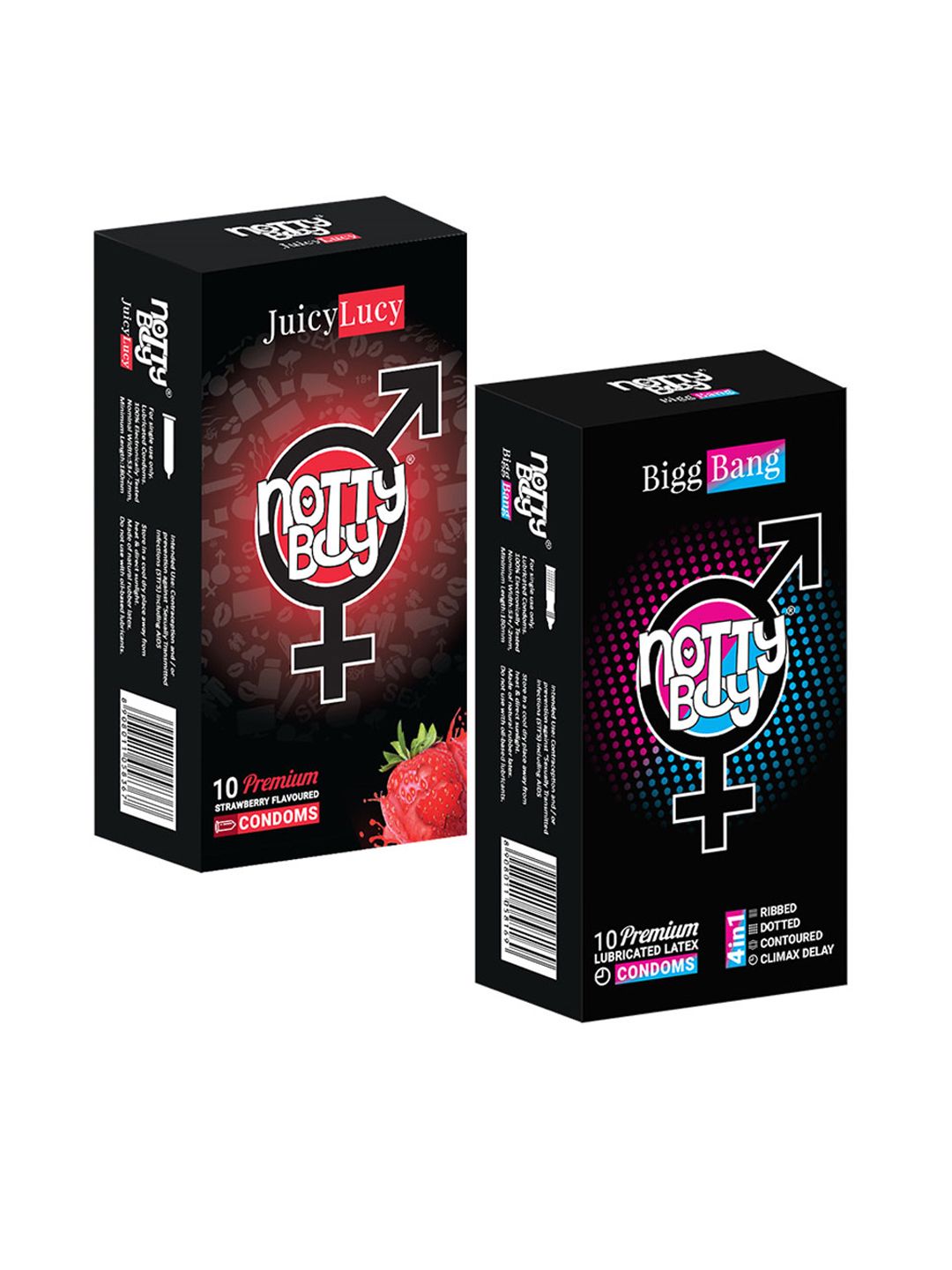 noTTy Boy Set of Strawberry Flavour & Lubricated Latex Condoms - 10 Pcs Each