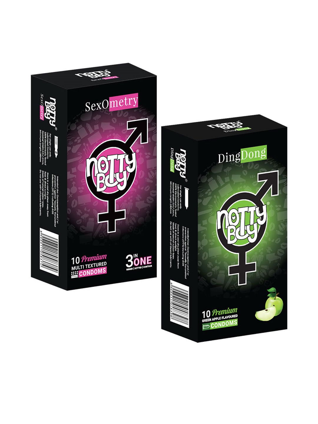 noTTy Boy Ding Dong Green Apple Flavoured & Sex-O-Metry 3-In-One Condoms - 10Pcs Each