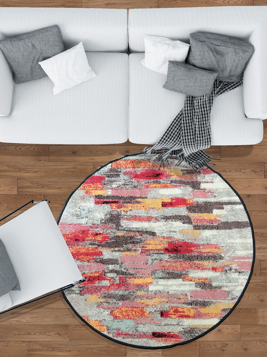 URBAN SPACE Grey & Red Abstract Printed Anti-Skid Carpet-picture-32
