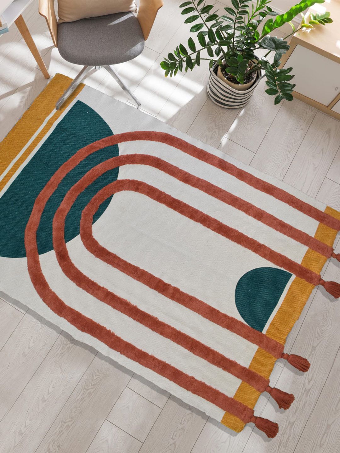 URBAN SPACE White & Brown Printed Cotton Carpets-picture-25