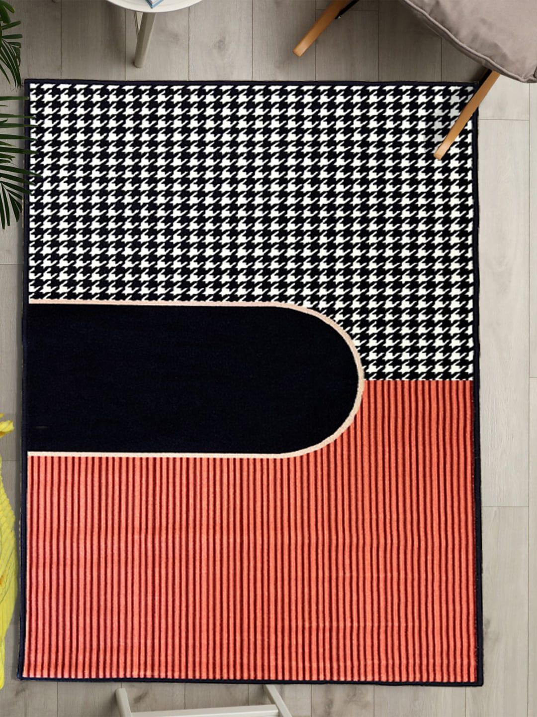 URBAN SPACE Black & Orange-Colored Striped Nylon Carpets-picture-47