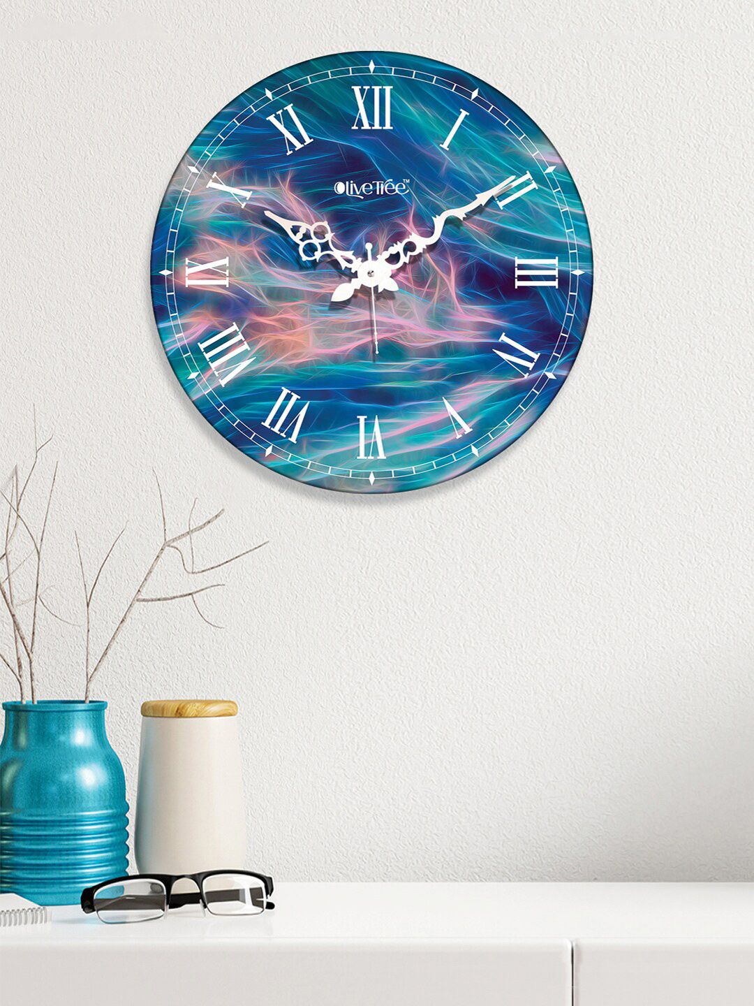 OLIVE TREE Blue Printed Contemporary Wall Clock-image-41