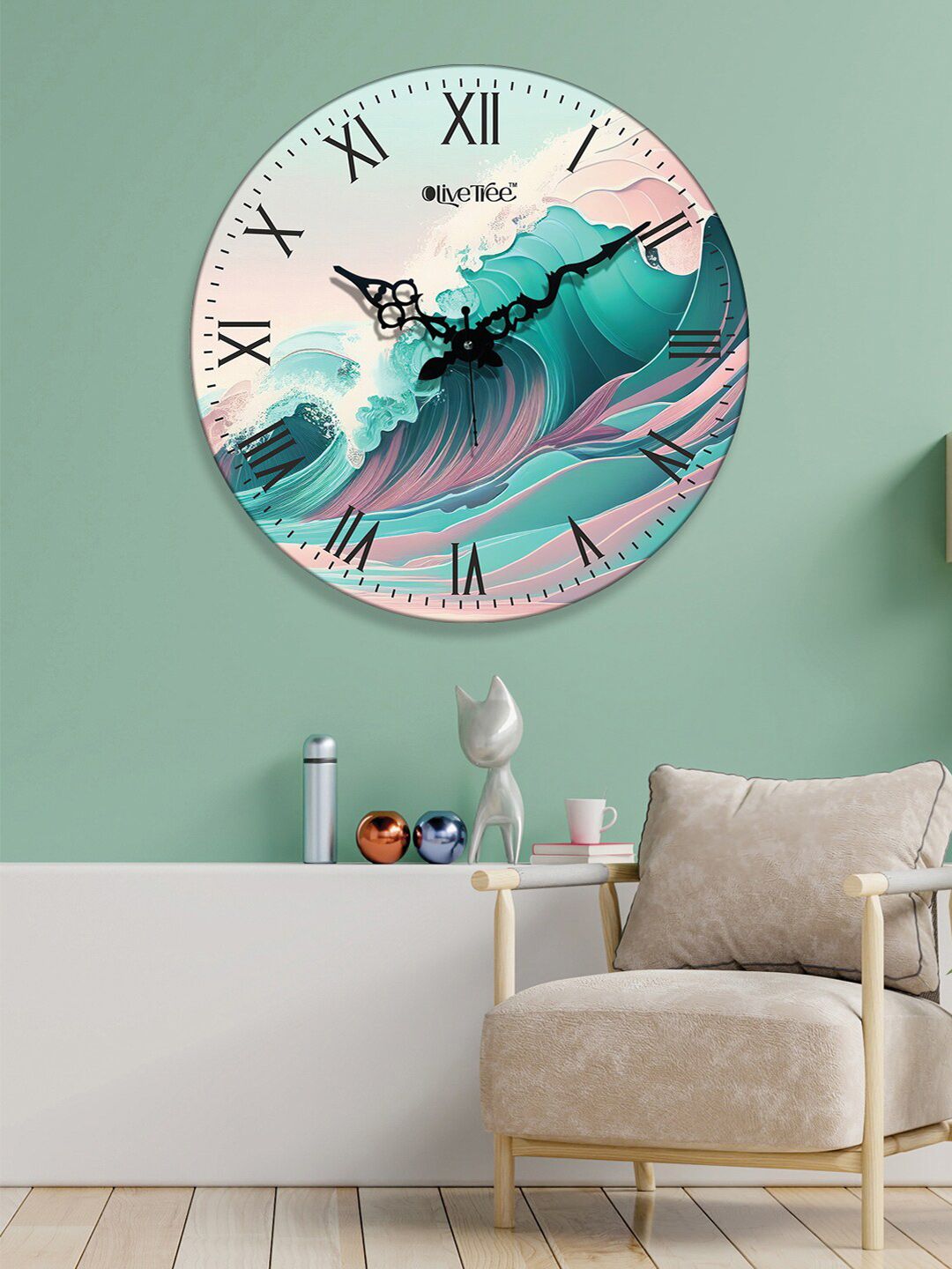 OLIVE TREE Green Printed Contemporary Wall Clock-picture-30