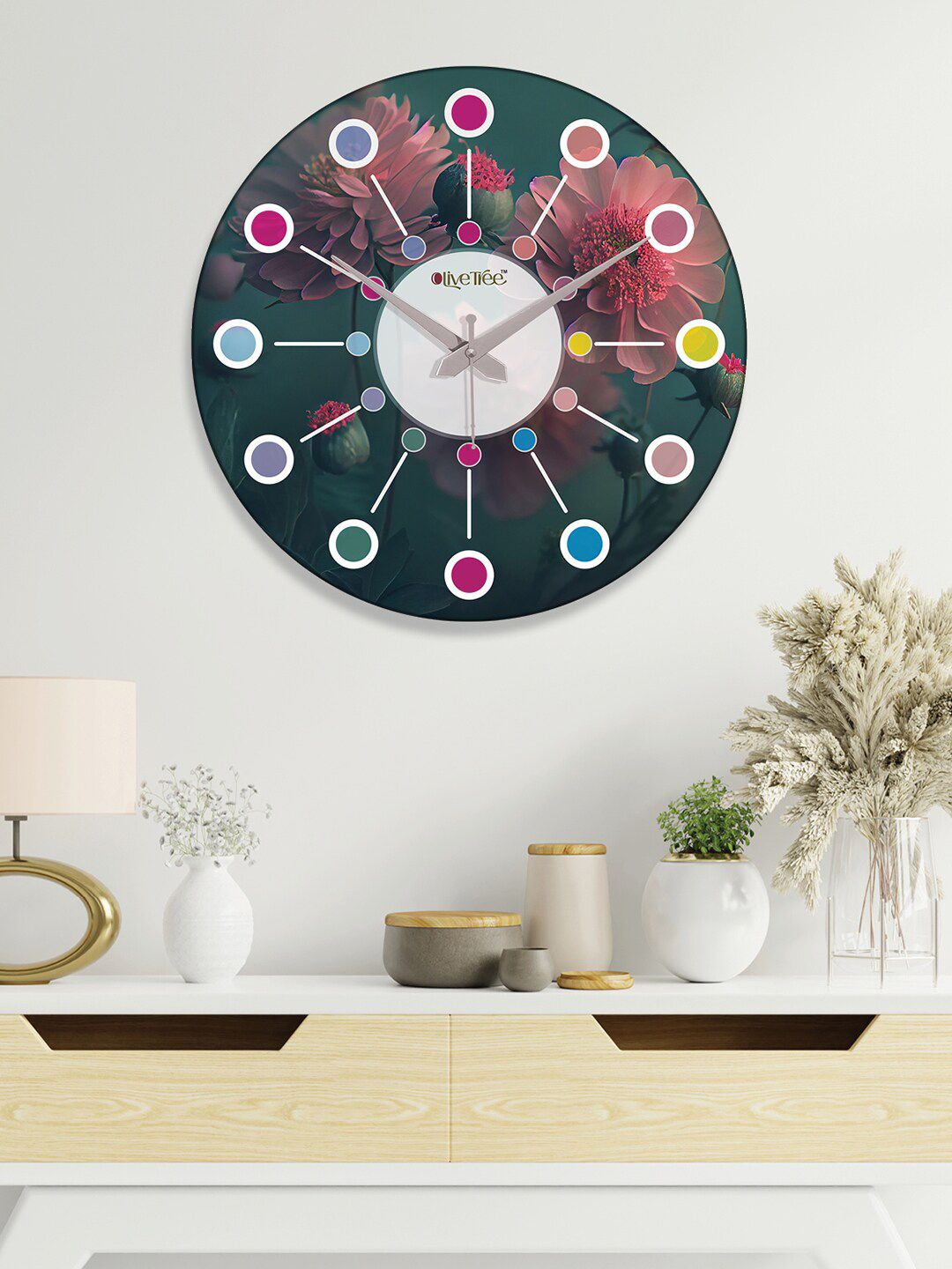 OLIVE TREE Green Printed Contemporary Wall Clock-image-38
