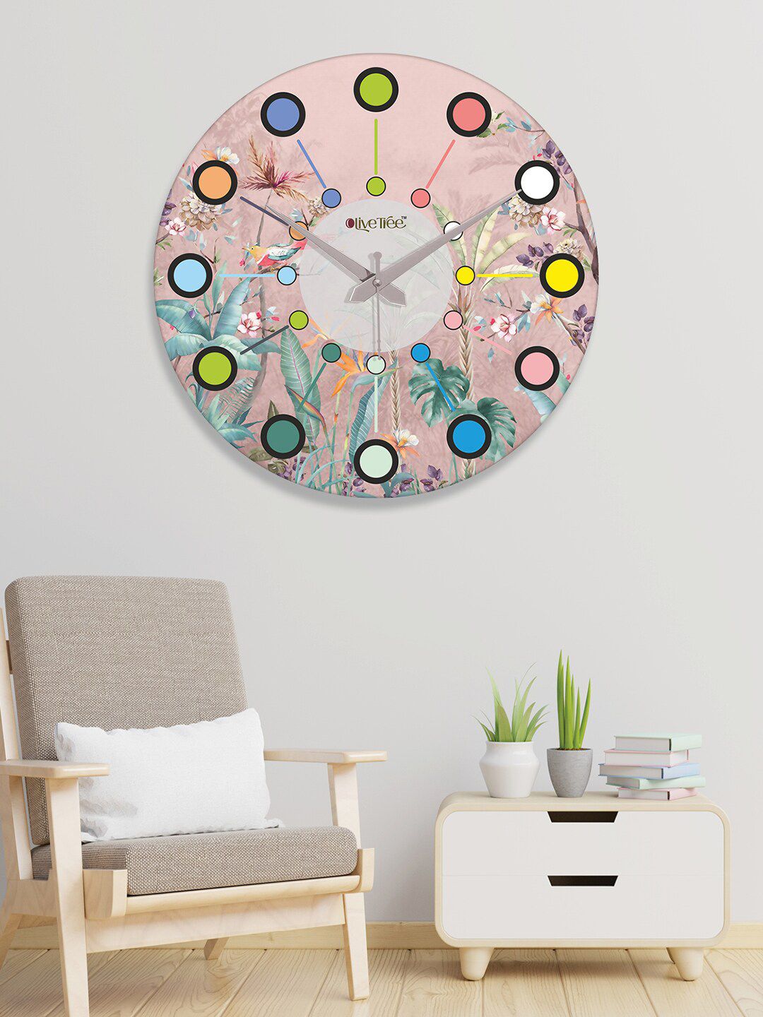 OLIVE TREE Pink Printed Contemporary Wall Clock-image-37