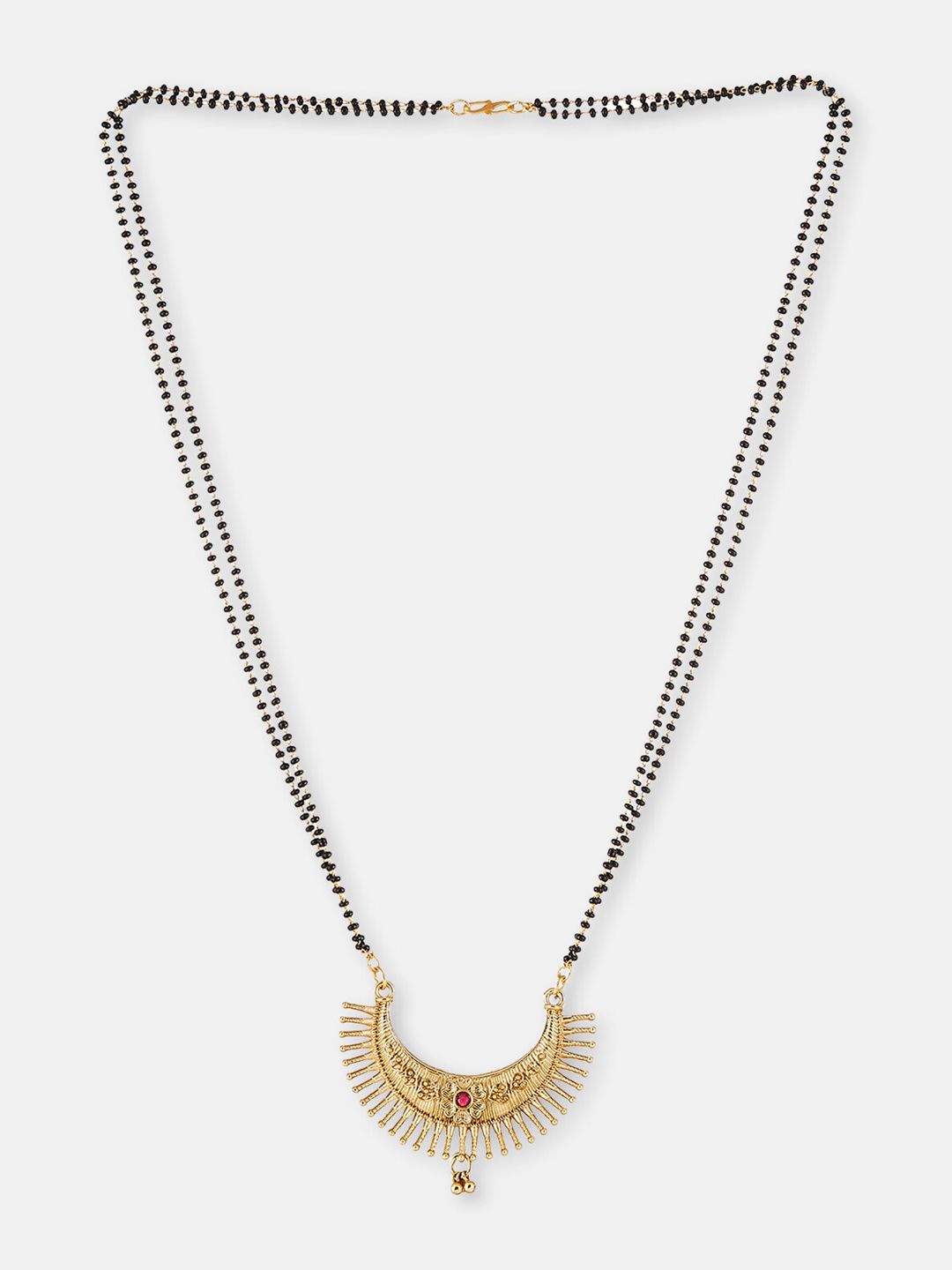 ATIBELLE Gold-Plated Stone Studded & Beaded Mangalsutra & Earrings With Maangtikka Combo