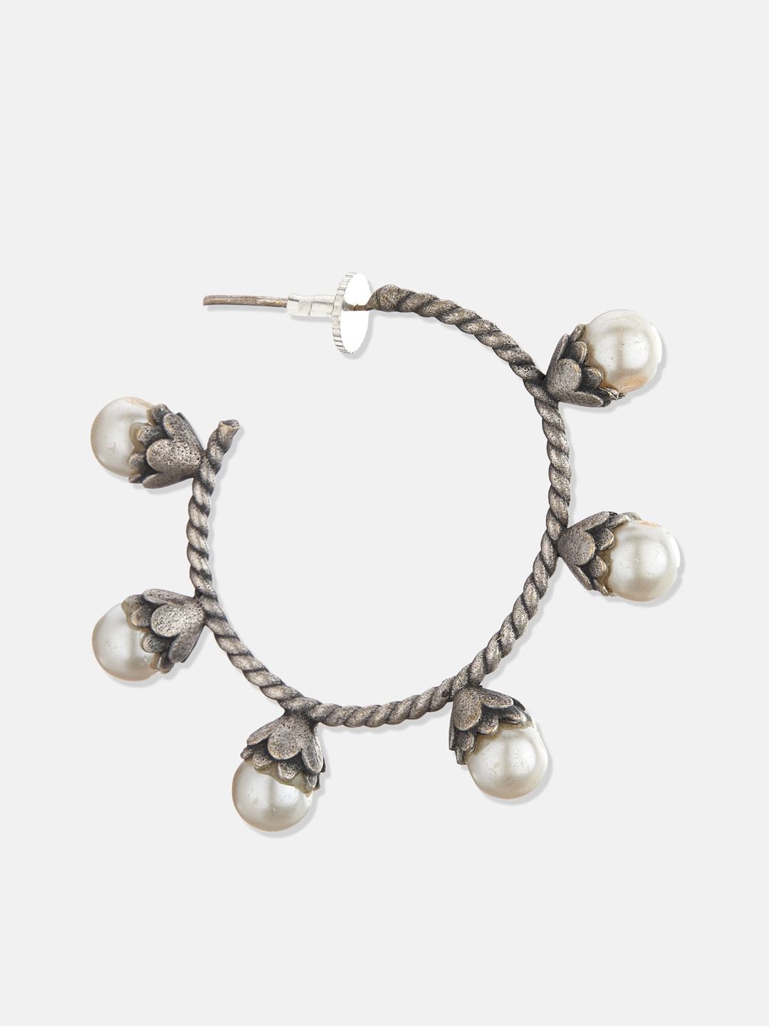 ATIBELLE  Set of 2 German Silver Plated & Pearl Hoop Earrings