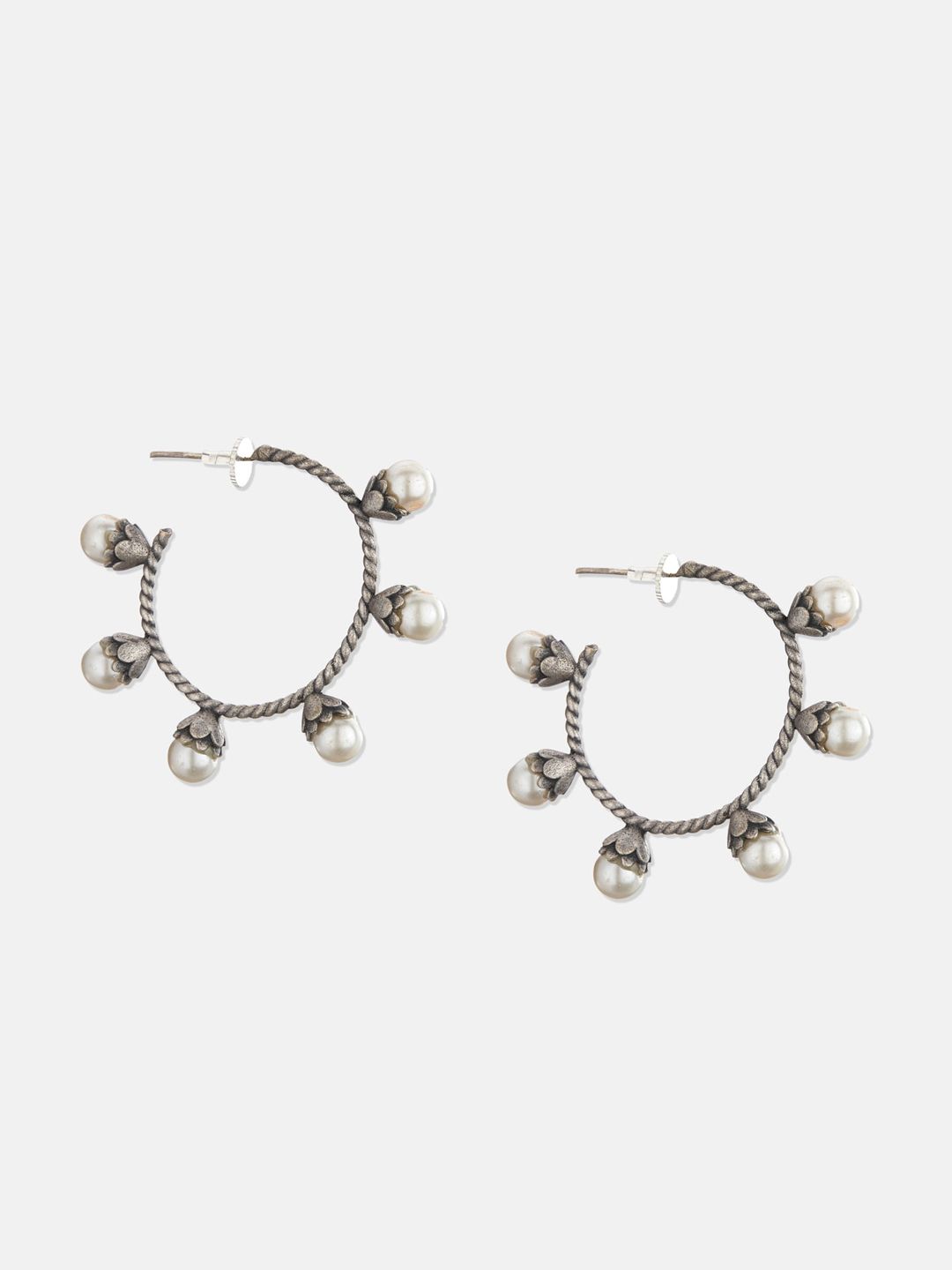 ATIBELLE  Set of 2 German Silver Plated & Pearl Hoop Earrings