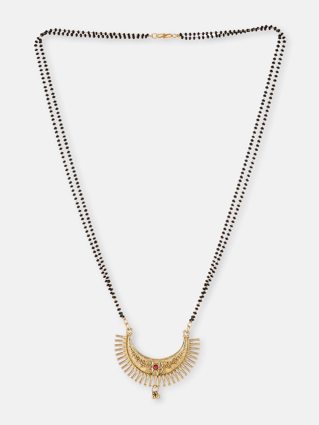 ATIBELLE Set Of 2 Gold-Plated Stone-Studded & Beaded Mangalsutra & Maangtikka