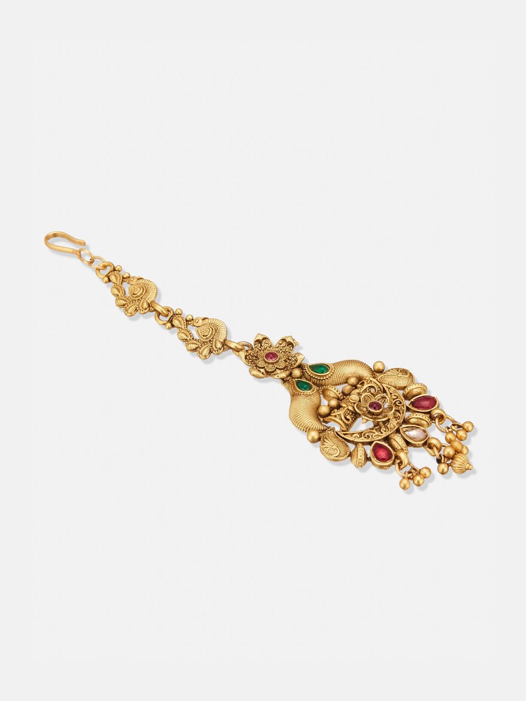 ATIBELLE Set Of 2 Gold-Plated Stone-Studded & Beaded Mangalsutra & Maangtikka
