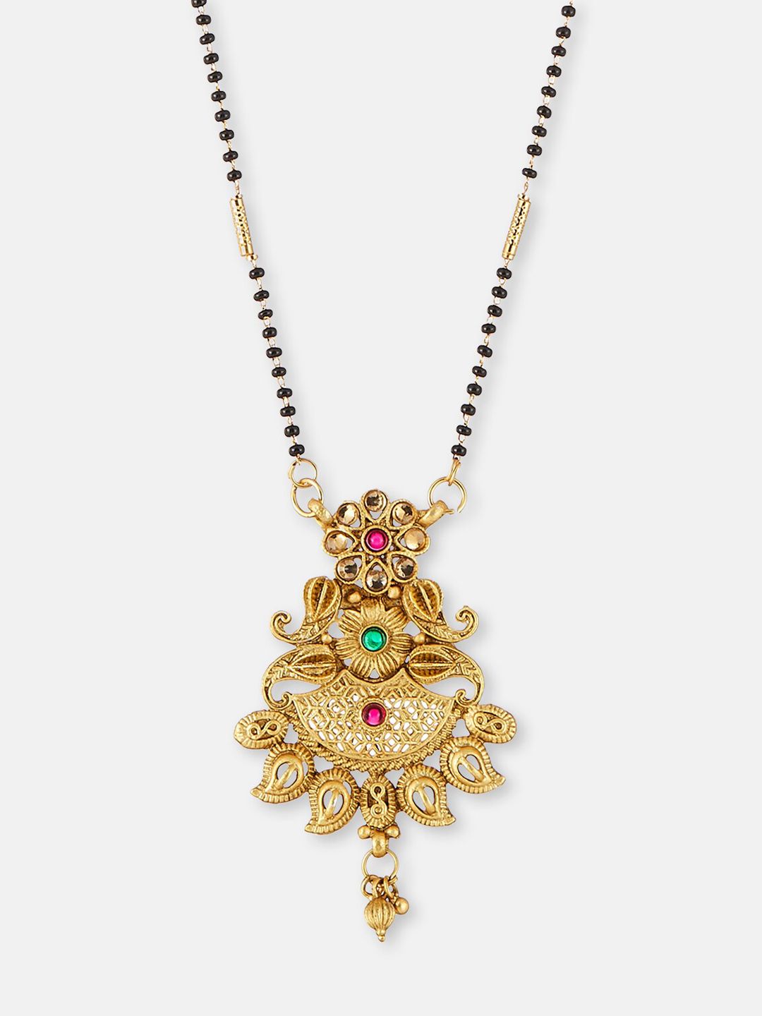 ATIBELLE Set Of 2 Gold-Plated Stone Studded & Beaded Mangalsutra With Maangtikka